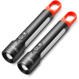 TOPEX 2 Pack LED Torch Rechargeable, 800 Lumens, 600M Super Bright Adjustable Focus Flashlight, 9 Lighting Modes, Waterproof Torch for Camping, Outdoor