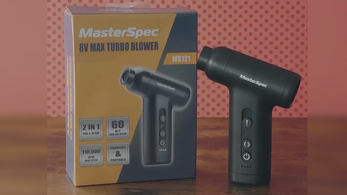 MasterSpec 8V Max Turbo Blower with 110000RPM Max Speed, 3.6kPa Suction, Rechargeable Portable Cleaner for Car, Keyboard & Home