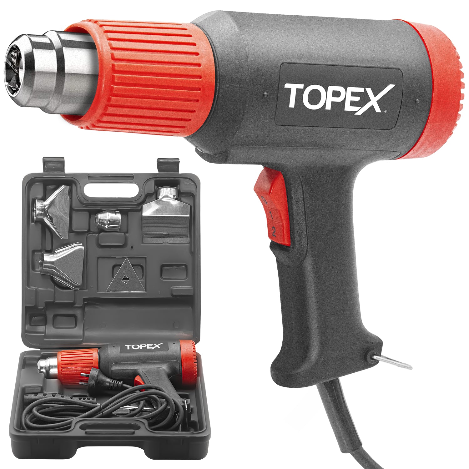 TOPEX Heat Gun Hot Air Heating Tool Kit Dual Speed w/ 5