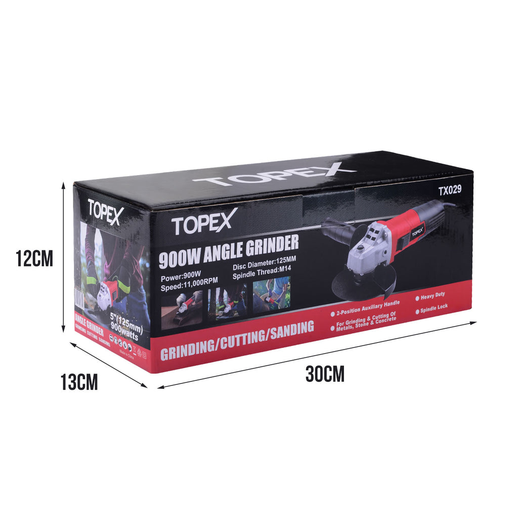 TOPEX Heavy Duty 900W 125mm 5inch Angle Grinder with Side Handle Protection Switch