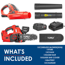 Load image into Gallery viewer, TOPEX 20V Cordless Chainsaw Leaf Blower Power Tool Combo Kit w/ 4.0Ah Battery