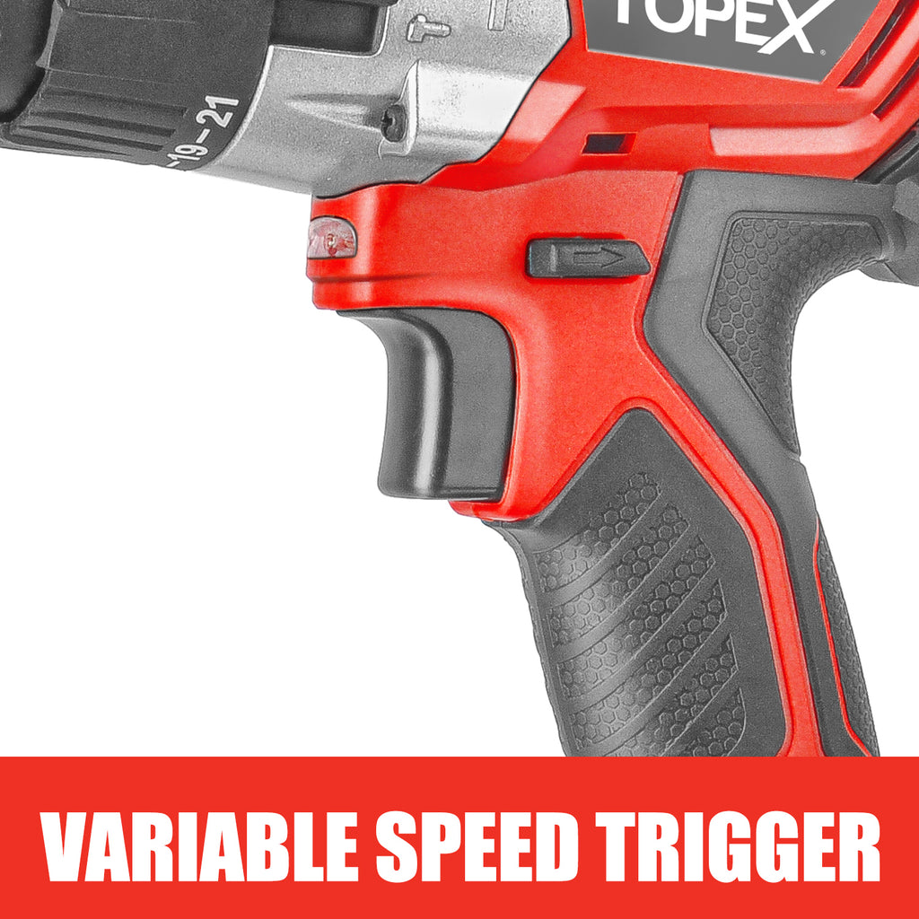 TOPEX 20V Max Cordless Hammer Drill w/ Li-Ion Battery & Screwdriver Bit Set