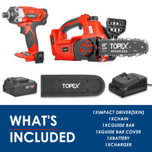Load image into Gallery viewer, TOPEX 20V Cordless Chainsaw Impact Driver Power Tool Combo Kit w/ 4.0Ah Battery