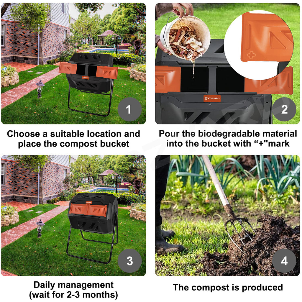 Dual Chamber Compost Bin 360 Degree Rotating with Lids