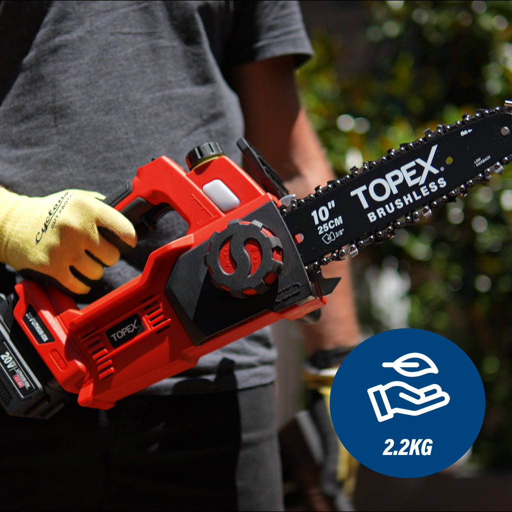 TOPEX Cordless Brushless Chainsaw Electric Saw w/ 20V 4.0AH Battery Fast Charger