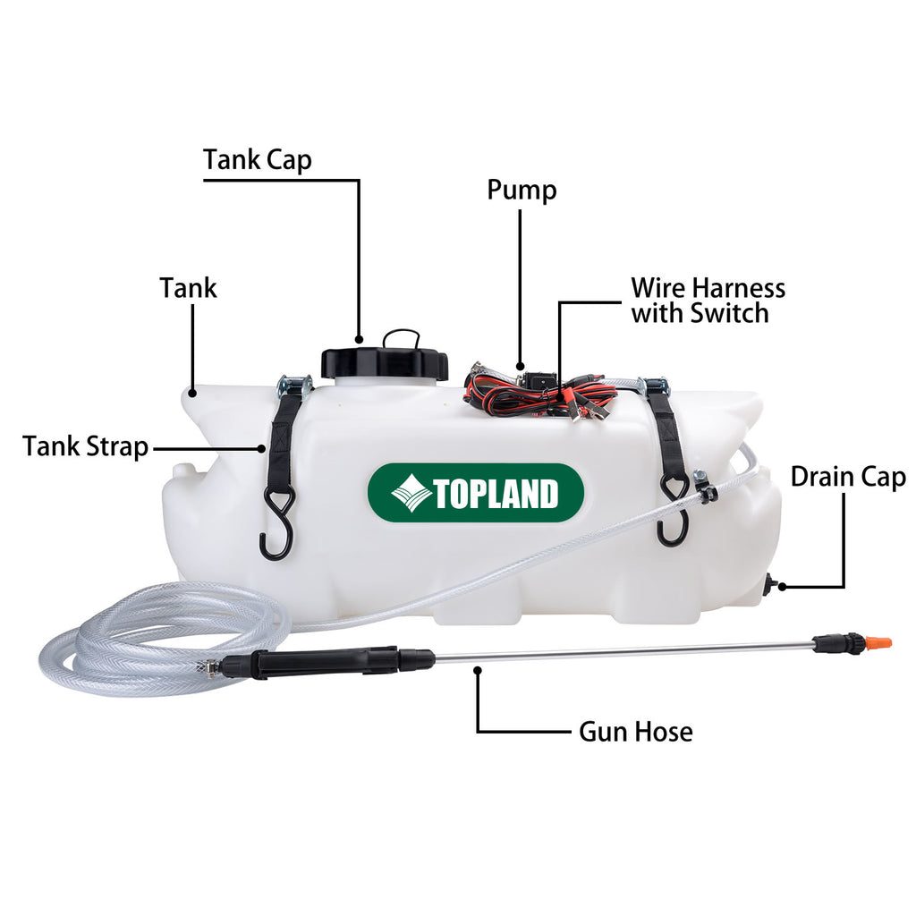 TOPLAND 60L 12V ATV Weed Sprayer Broadcast and Spot Spray Chemical Tank