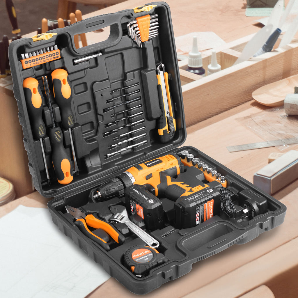 MasterSpec  47PCs 12V Lithium Cordless Drill with 2 Batteries