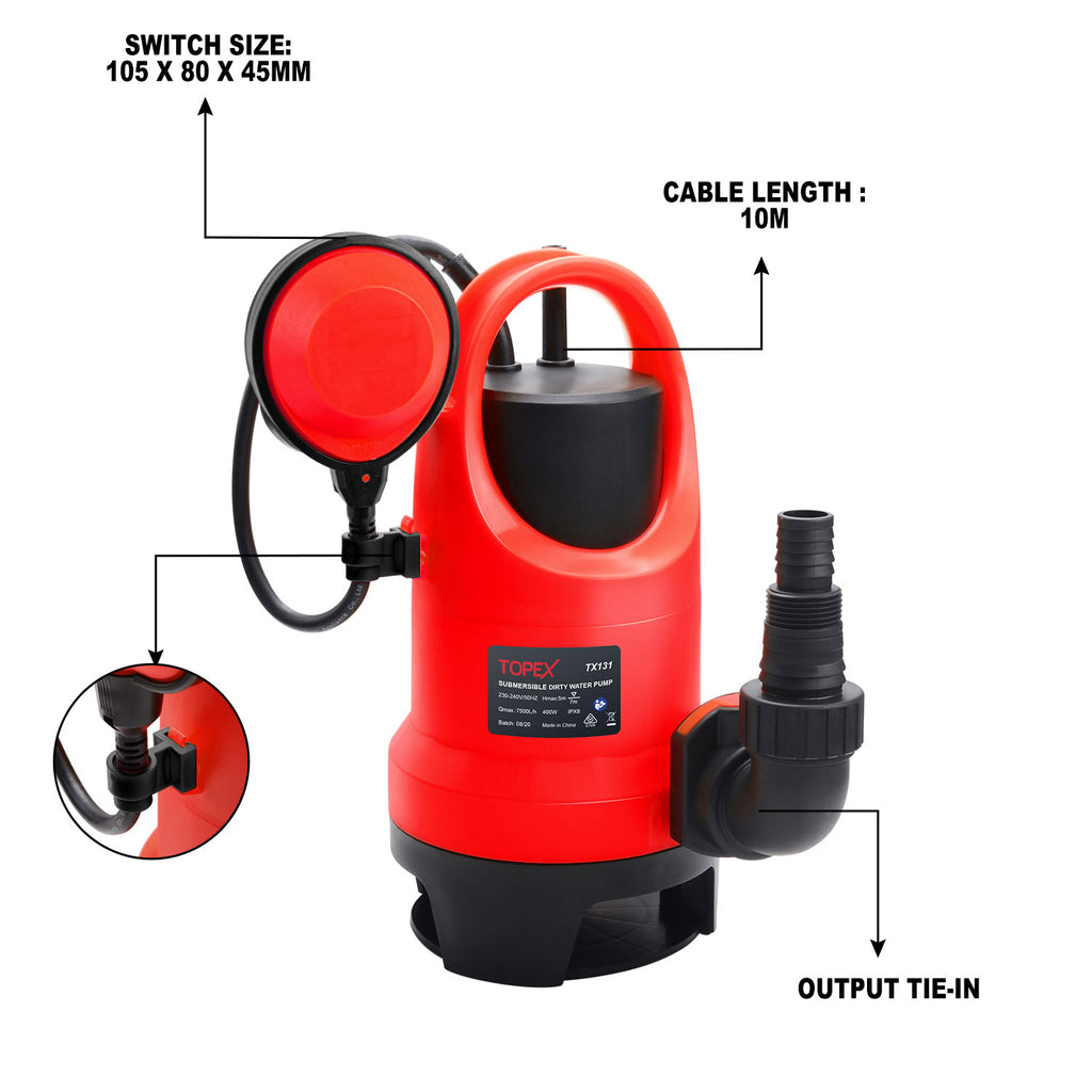TOPEX 400W Sump Submersible Dirty Water Pump w/ Quick Adapter Swim Pool Pond Home Clean