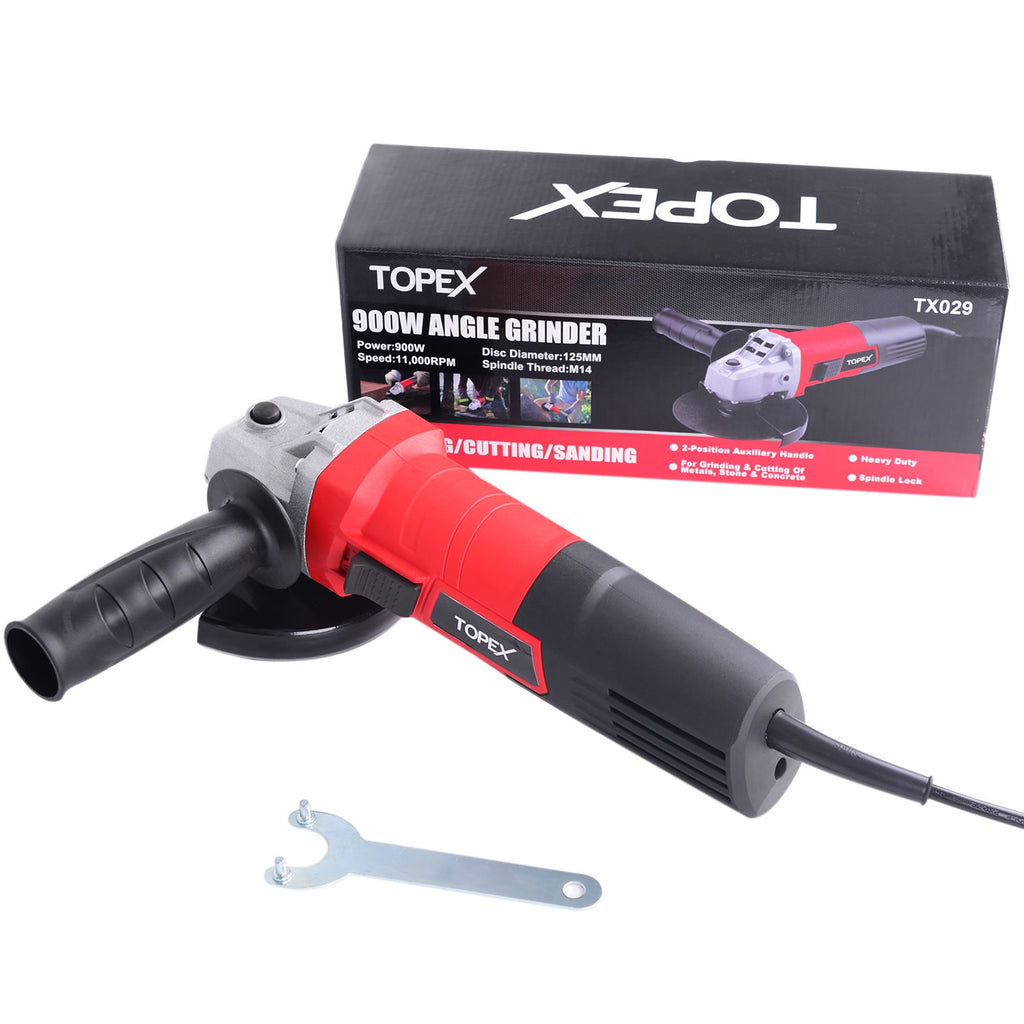 TOPEX Heavy Duty 900W 125mm 5inch Angle Grinder with Side Handle Protection Switch