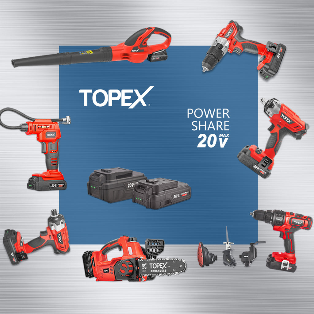 TOPEX 20V Max Cordless Hammer Drill w/ Li-Ion Battery & Screwdriver Bit Set