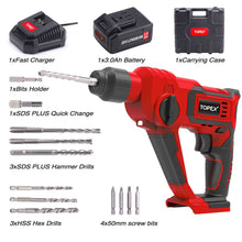 Load image into Gallery viewer, TOPEX 20V Max Lithium Cordless Rotary Hammer Drill Kit w/Battery Charger Bits