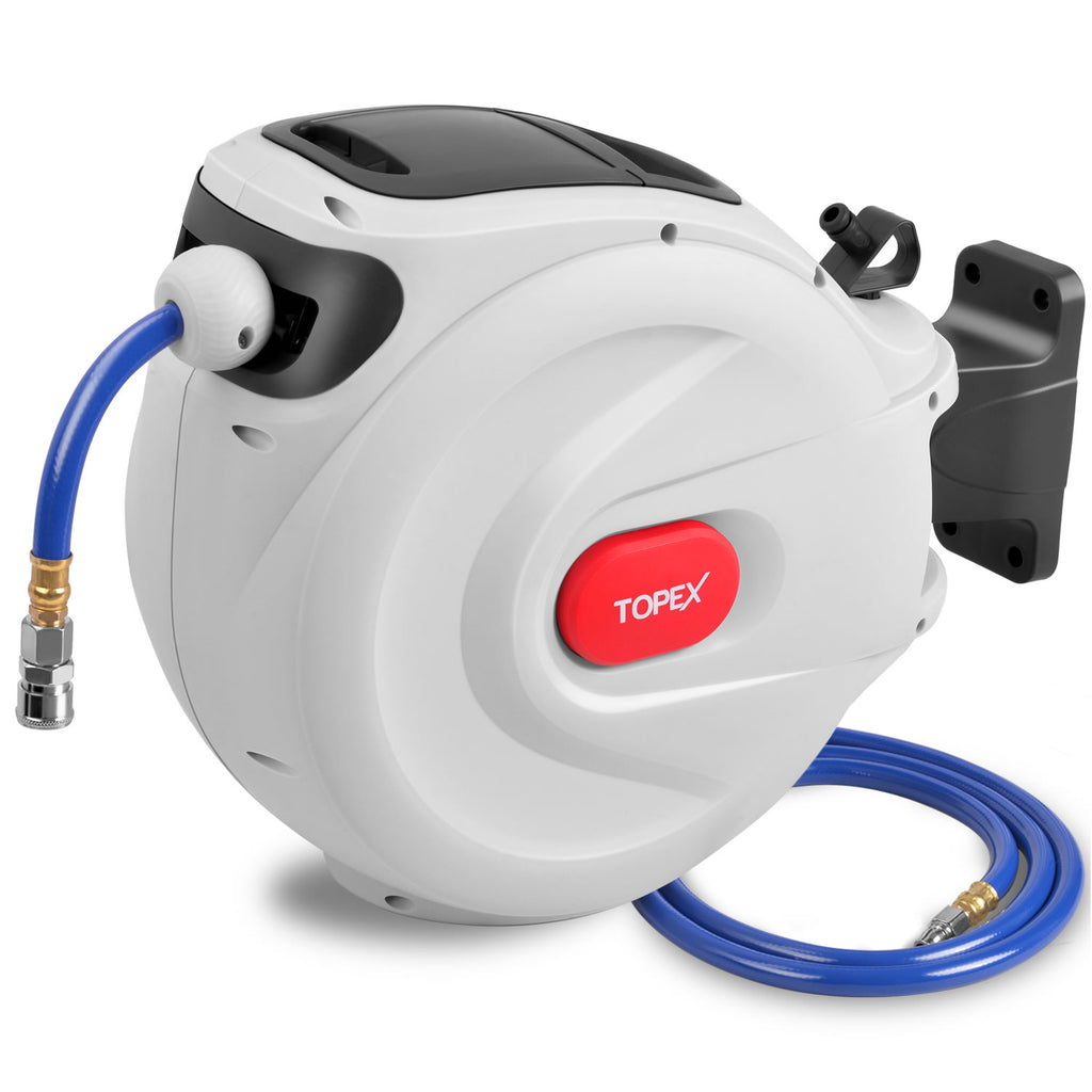 TOPEX 20m Air Hose Reel with Quick Fitting Wall Mounted Auto Rewind Any Position Stop