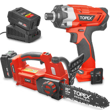 Load image into Gallery viewer, TOPEX 20V Cordless Chainsaw Impact Driver Power Tool Combo Kit w/ 4.0Ah Battery