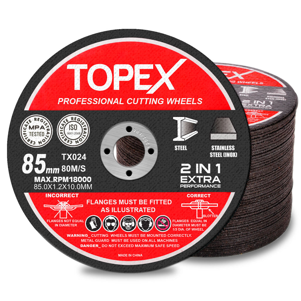 TOPEX 50-Piece 85mm Professional Cutting Wheels Discs 2 in 1 Steel Inox Ultra Thin