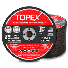 Load image into Gallery viewer, TOPEX 50-Piece 85mm Professional Cutting Wheels Discs 2 in 1 Steel Inox Ultra Thin