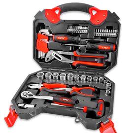 TOPEX 52-Piece Hand Tool Kit Portable Home/Auto Repair Set w/ Ratchet Wrench, Pliers ,Screwdriver Kits and Storage Case