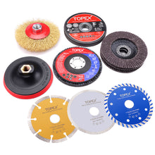 Load image into Gallery viewer, TOPEX 20PCs 115mm Cutting Wheel Flap Grinding Disc Wire Brush Diamond Turo Blades Kit