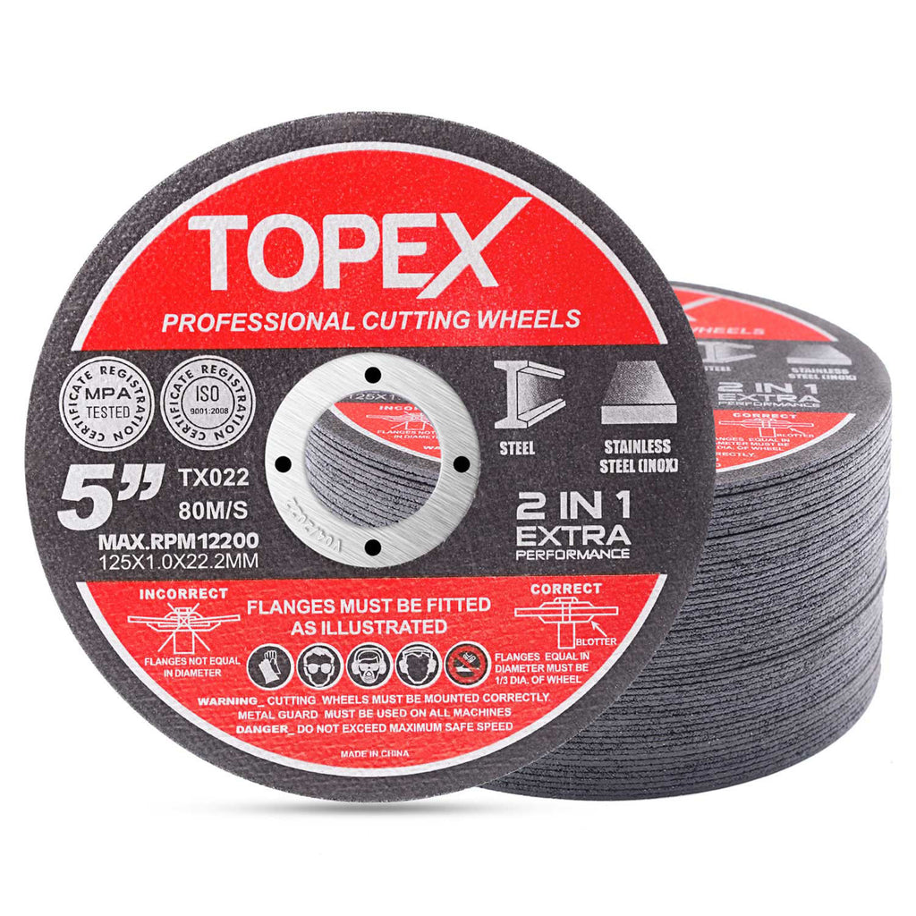 TOPEX 50-Piece 125mm 5" Professional Cutting Wheels Discs 2 in 1 Steel Inox Ultra Thin