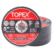 Load image into Gallery viewer, TOPEX 50-Piece 125mm 5&quot; Professional Cutting Wheels Discs 2 in 1 Steel Inox Ultra Thin