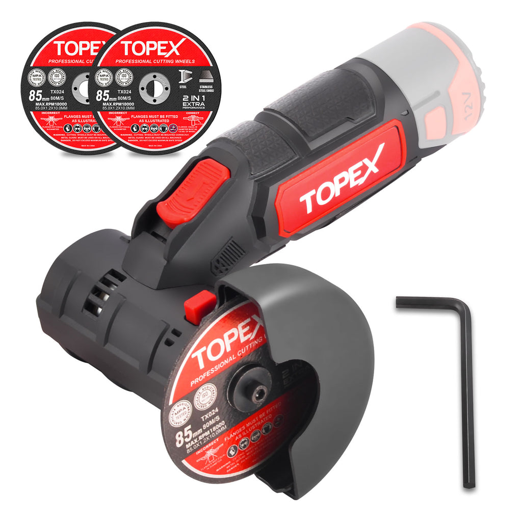 TOPEX 12V Cordless Angle Grinder Skin Only without Battery,with 2 Polishing disc & 1 Wrench for Metal and Wood