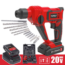 Load image into Gallery viewer, TOPEX 20V Max Lithium Cordless Rotary Hammer Drill Kit w/Battery Charger Bits