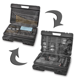 TOPEX 204PC Combination Titanium Drill Bit Set Screw Bits for Metal Wood Masonry