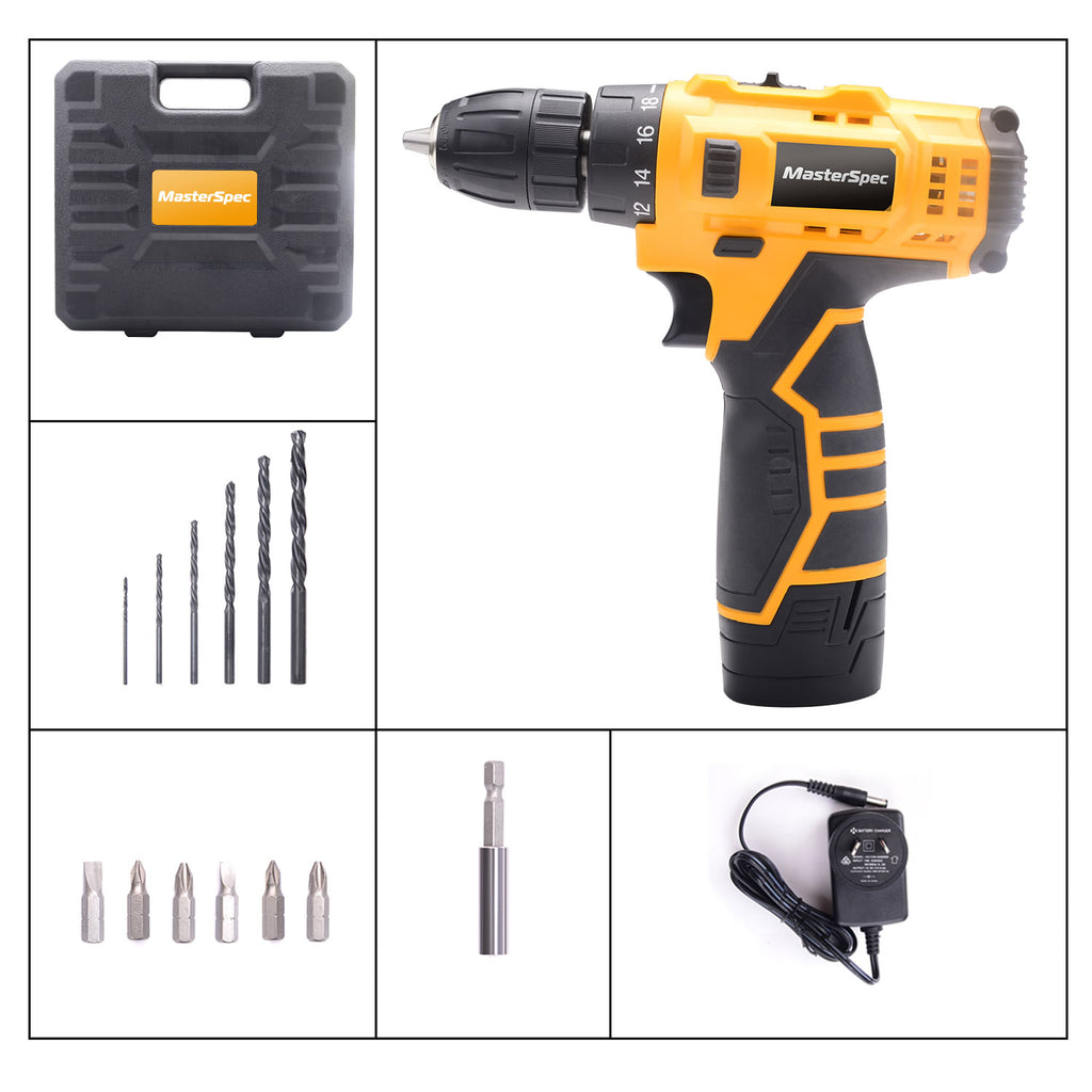 MasterSpec 12V Cordless Drill Driver Screwdriver Accessories W/Battery Charger