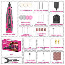 Load image into Gallery viewer, Monika 12V Cordless Rotary Tool Pink Variable Speed Engraver Grinder Multi Accessories