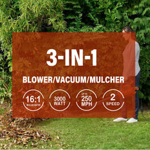 Load image into Gallery viewer, KOZYARD 3-in-1 Electric Leaf Blower Vacuum Mulcher 3000W Hand-Held Leaf Vac Garden Gauge