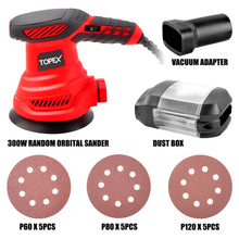 Load image into Gallery viewer, TOPEX 300W Random Orbital Sander Polisher Variable Speed +15pcs Sand Papers