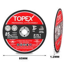 Load image into Gallery viewer, TOPEX 50-Piece 85mm Professional Cutting Wheels Discs 2 in 1 Steel Inox Ultra Thin