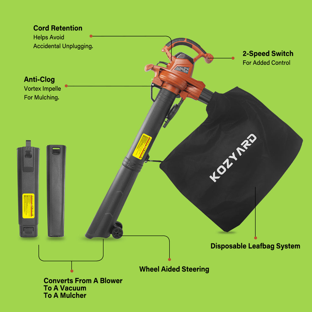 BLACK+DECKER 3-in-1 Electric Leaf Blower, Leaf Vacuum