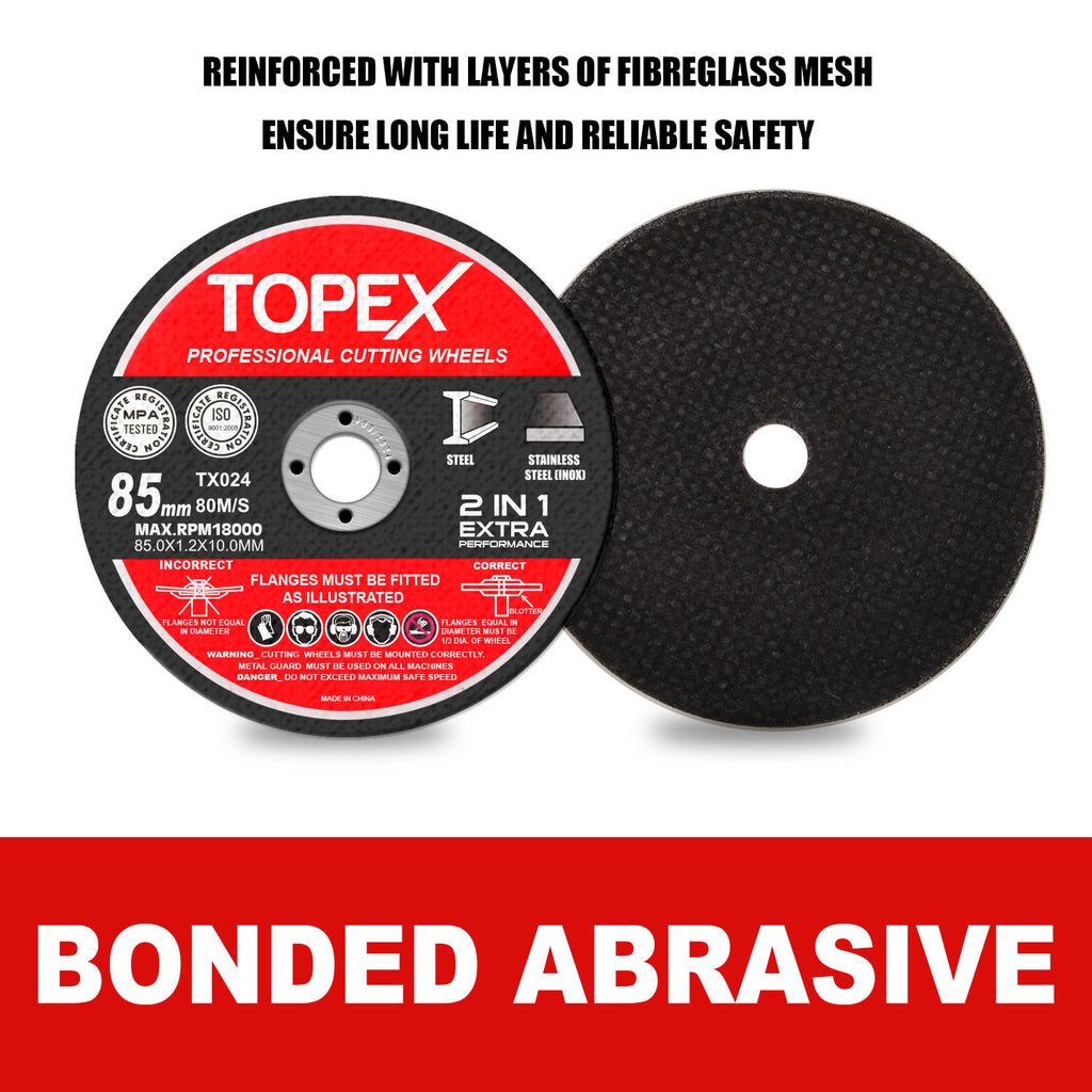 TOPEX 50-Piece 85mm Professional Cutting Wheels Discs 2 in 1 Steel Inox Ultra Thin