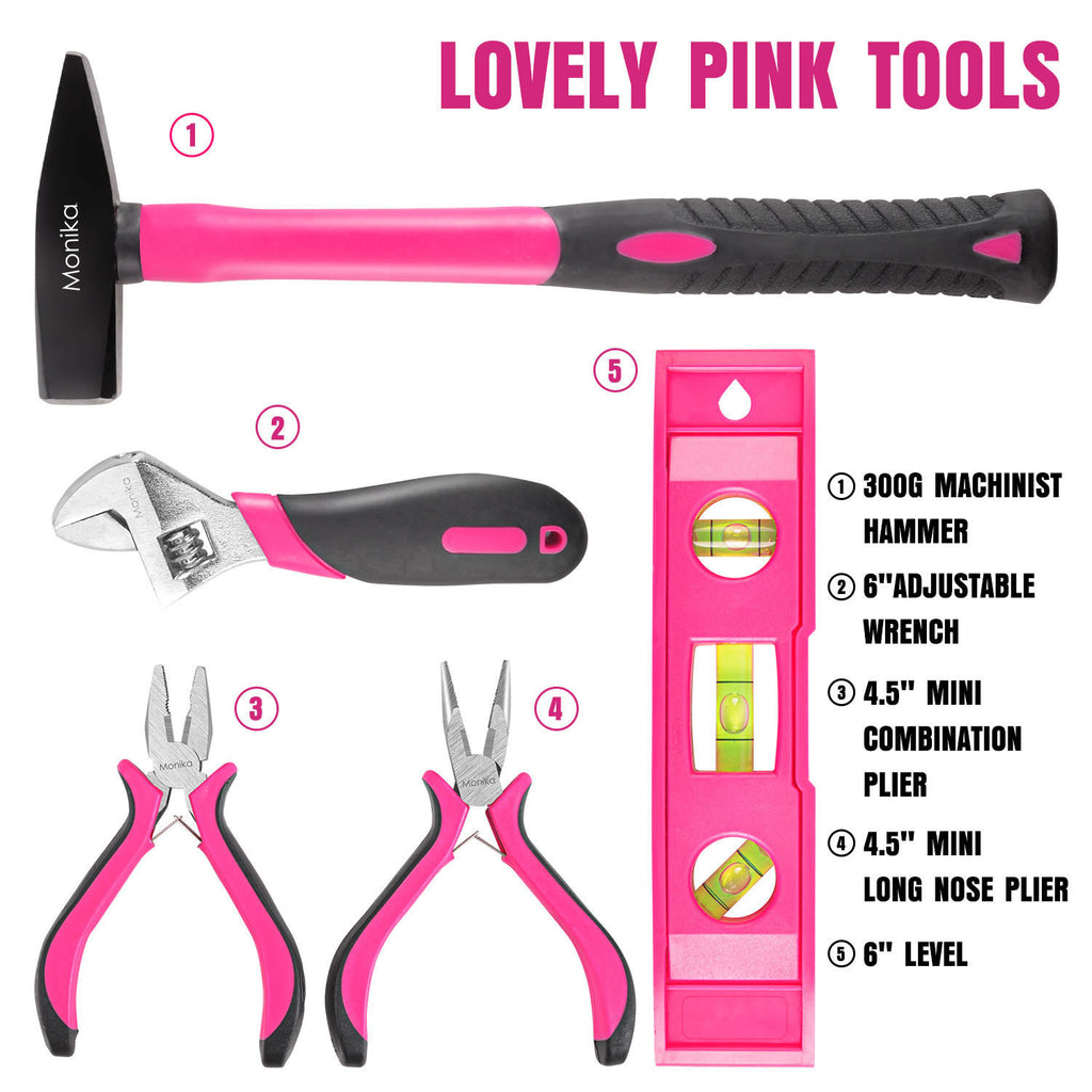 Monika Pink Tool Combo Portable Household Tool Set & Gardening Tool Kit