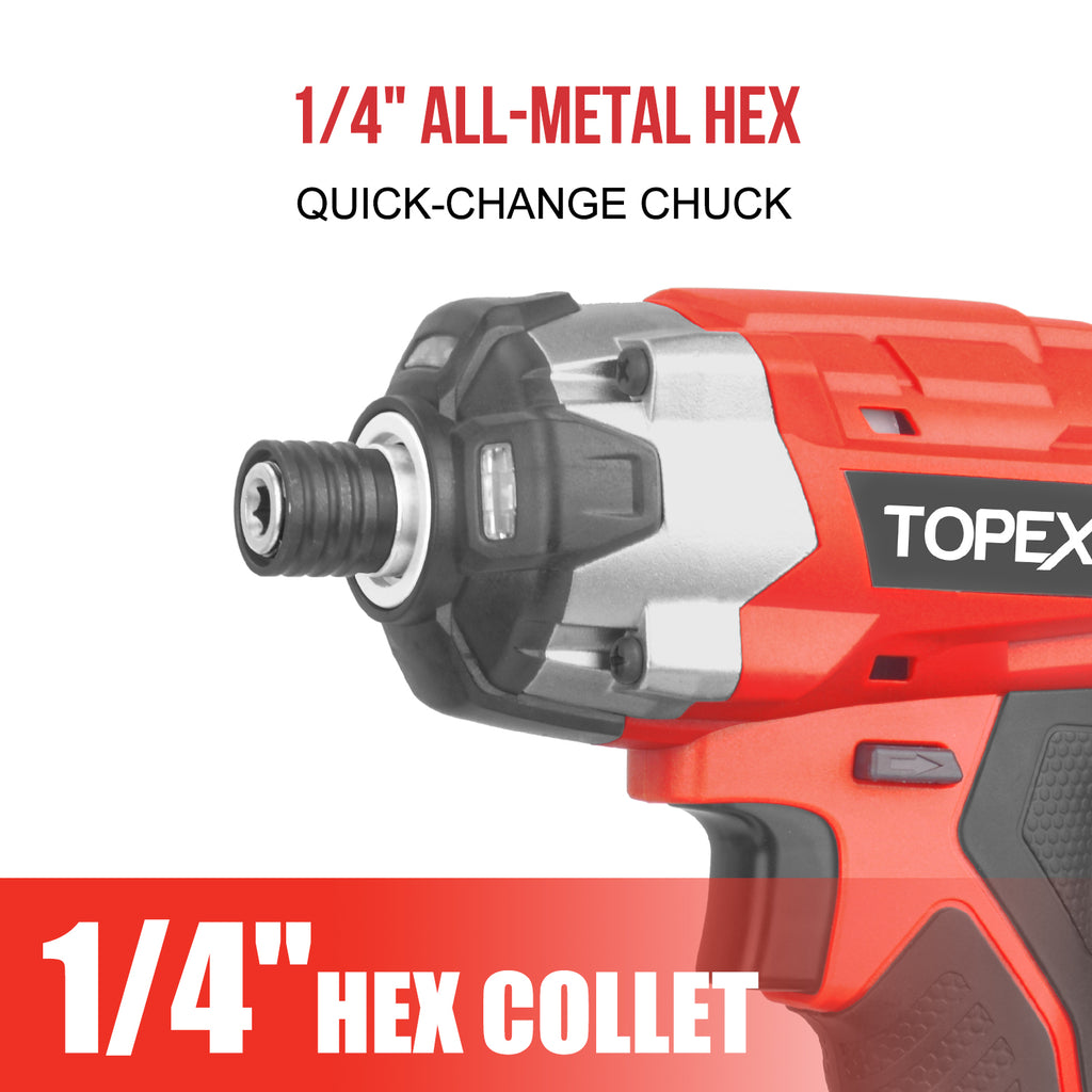 TOPEX Cordless Impact Driver 1/4" Hex Drive Skin Only Battery & Charger Not Included