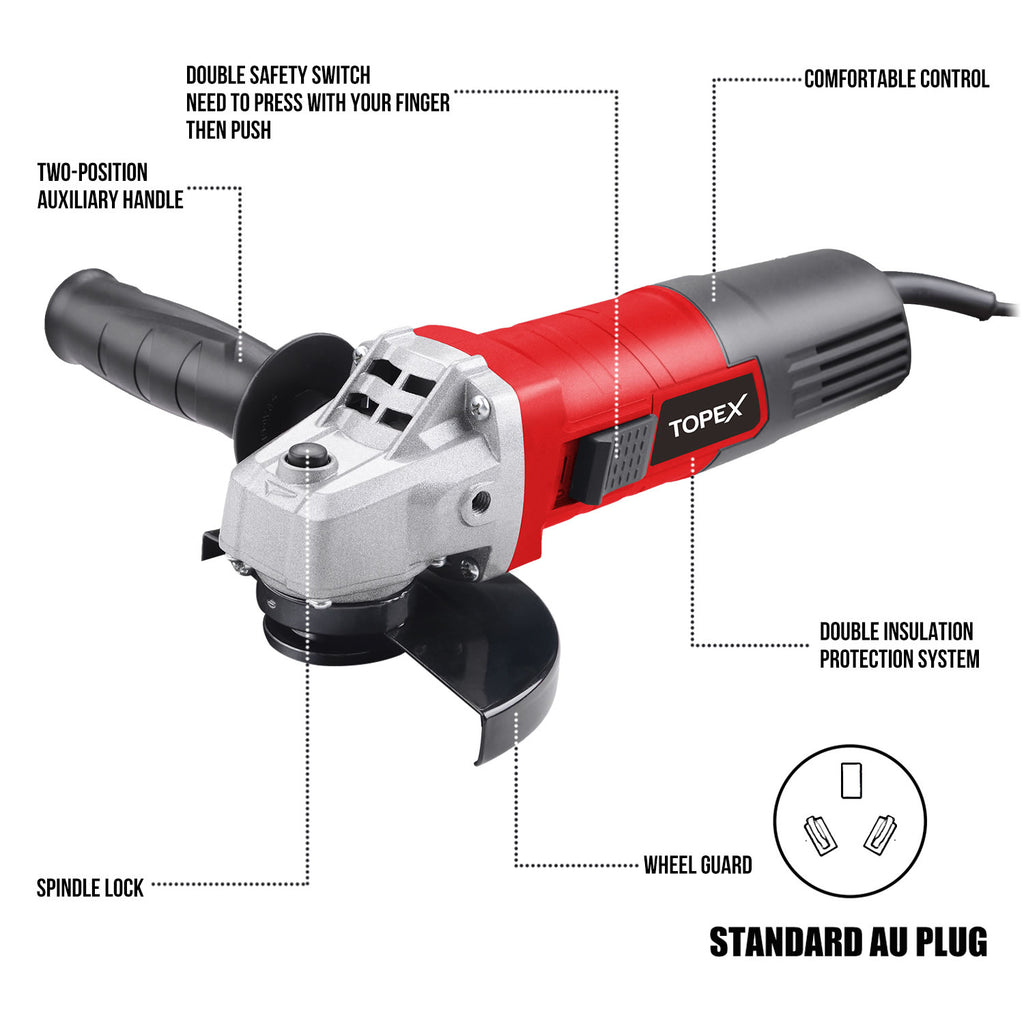 Heavy Duty TOPEX 900W 125mm 5inch Angle Grinder with Side Handle Protection Switch