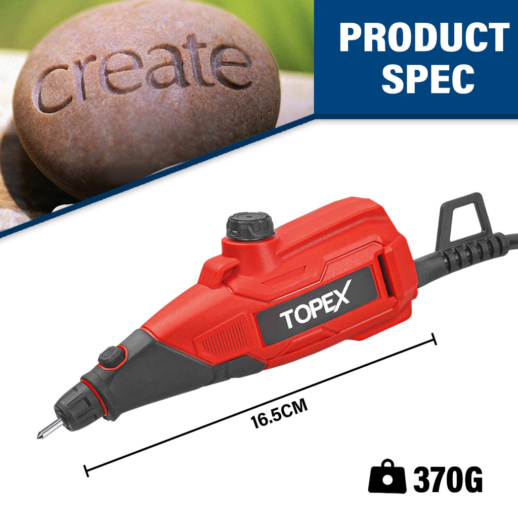 TOPEX 13W Electric Engraver Mini Versatile Etching Tool Kit With Stencils 2 Tips For Glass Metal Wood Plastic