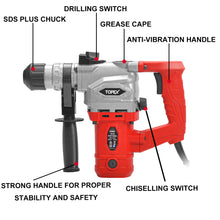 Load image into Gallery viewer, TOPEX 1010W SDS+ Rotary Hammer Drill Demolition Jack Hammer Kit w/ Chisels Drill