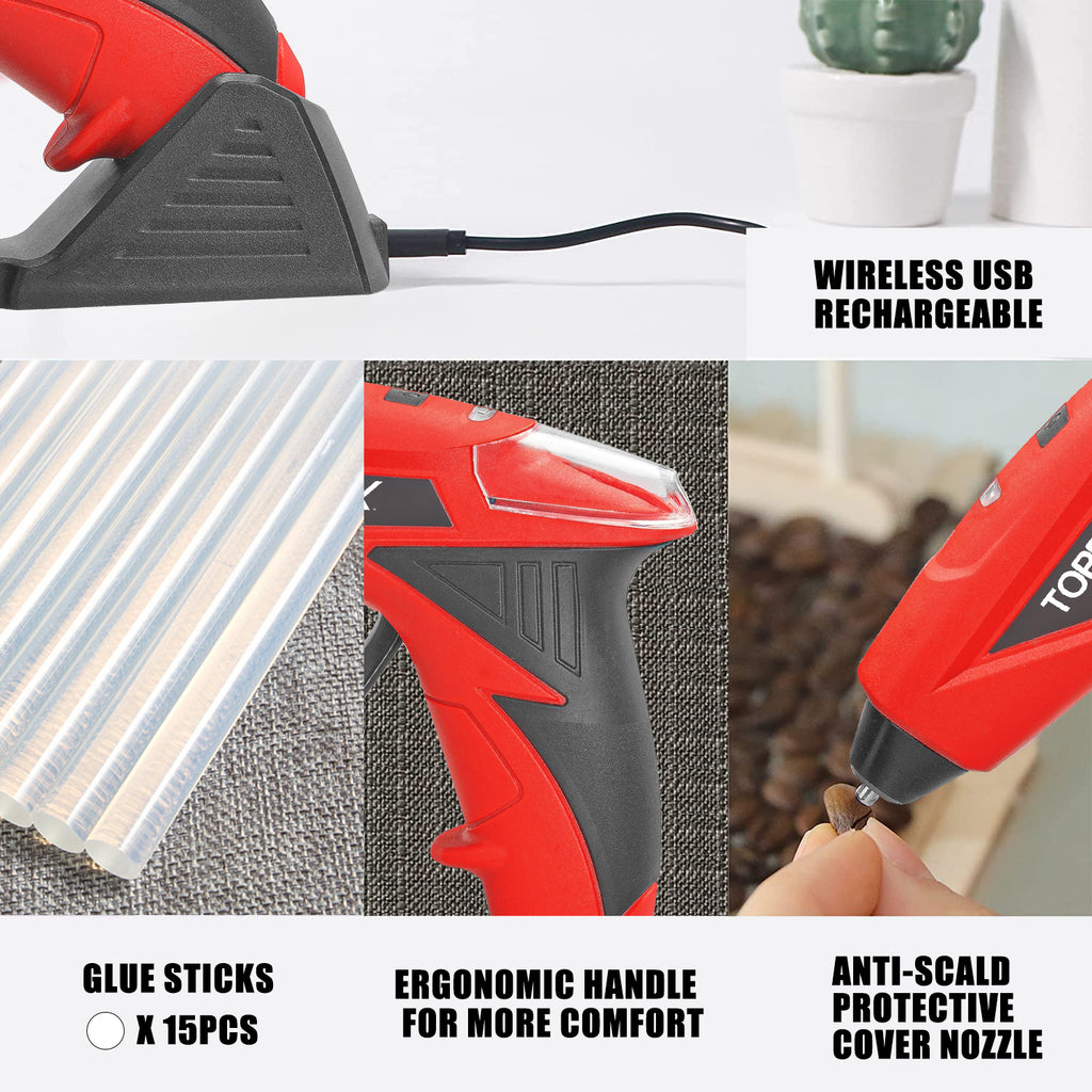 TOPEX 4V Cordless Hot Glue Gun w/ 15Pcs Premium Glue Sticks – topto