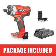 Load image into Gallery viewer, TOPEX Cordless Impact Driver 1/4&quot; Hex Drive w/ 20V Li-ion Battery &amp; Charger