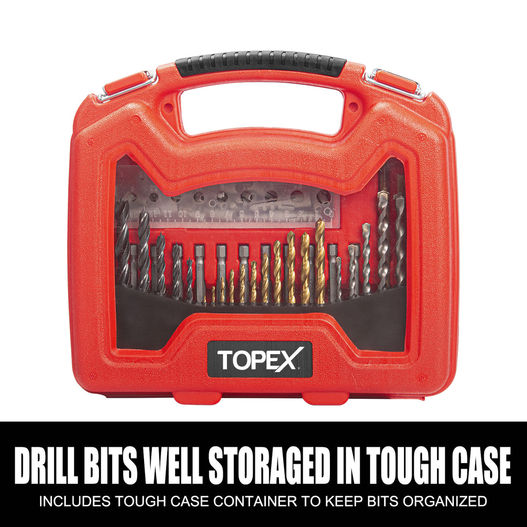TOPEX 128 Piece Drill Bit Set HSS Titanium Drill & Screwdriver Bit Set with Case