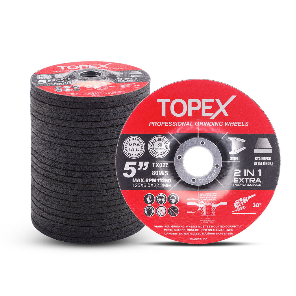 TOPEX 25PCS 125x 6.0x 22.23mm Grinding Discs Wheels Steel Inox Angle Grinder