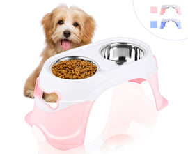 truepal Pink Dual Elevated Raised Pet Dog Puppy Feeder Bowl Stainless Steel Food Water Stand