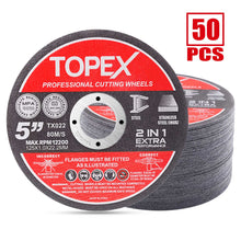 Load image into Gallery viewer, TOPEX 50-Piece 125mm 5&quot; Professional Cutting Wheels Discs 2 in 1 Steel Inox Ultra Thin